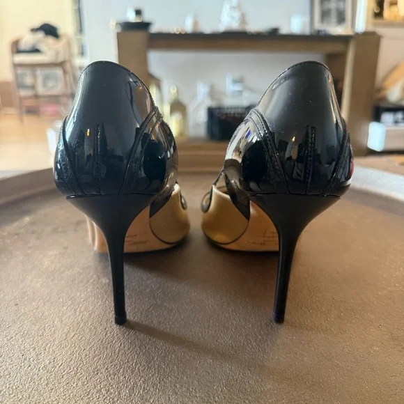 Jimmy Choo Black and Cream Color Block Cut Out Heels